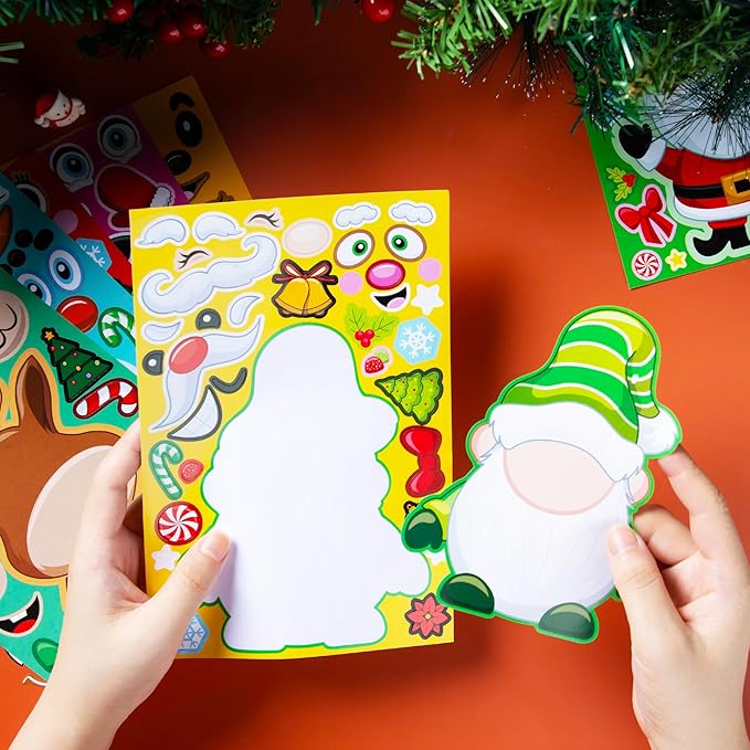 JOYIN 24 Pcs Christmas Make-a-face Stickers, Make Your Own Characters Mix and Match Sticker Sheets with Santa Claus, Snowman, Reindeer, Elf for Kids Party Favors, Holiday Presents, Class Activities