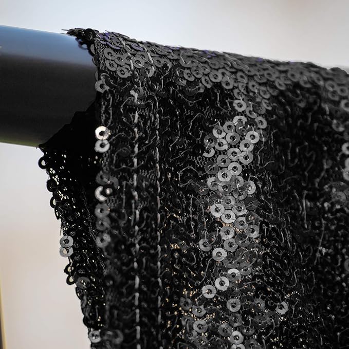 JYFLZQ Black Sequin Backdrop Curtains 4ft x 6.5ft 1 Panel Glitter Photo Booth Backdrops Sparkly Photography Background Drapes for Halloween Father's Day Graduation Birthday Parties