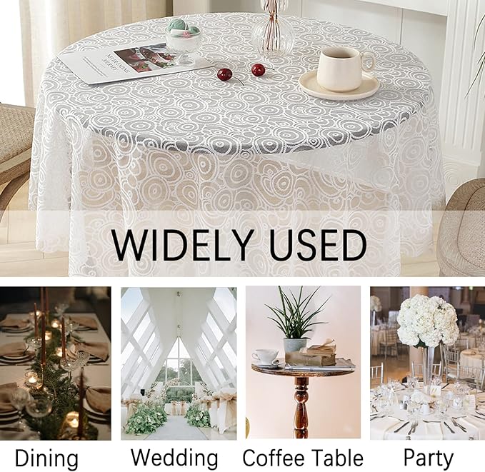 Jeloris Round Lace Tablecloth with Elegant Scalloped Bottom for Any Special Event Such as Wedding, Birthday Party, Baby Shower, Anniversary (78 inch, Style 5)