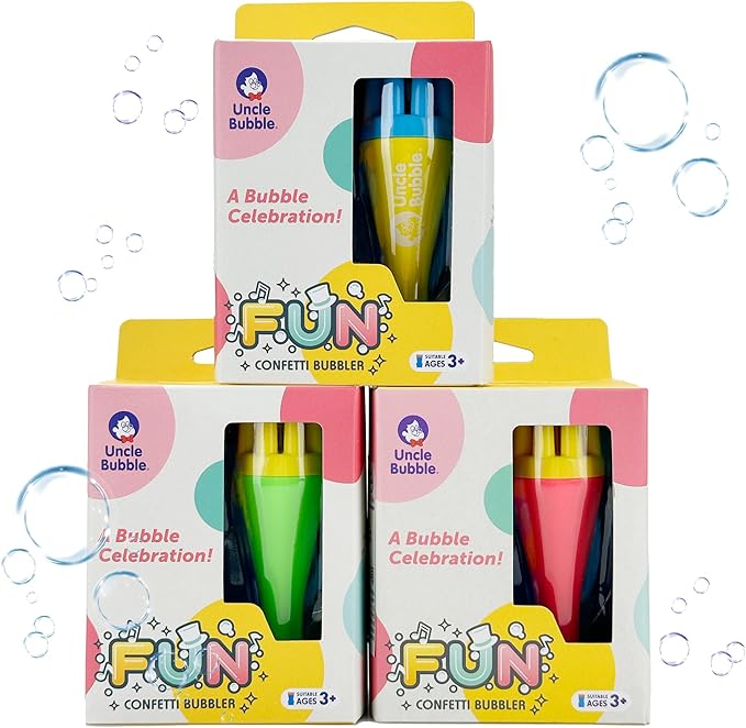 Uncle Bubble Blower for Kids and Toddlers 3, Uncle Bubble Mini Bubble Blower 3 Colors Family Set| Blow Thousands of Bubbles a Time