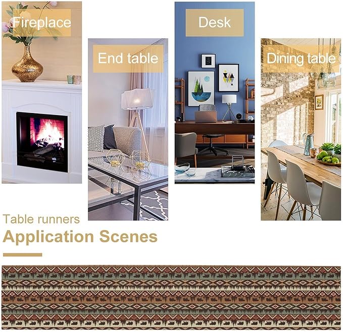 Retro Cabin Table Runner Rustic Bear Forest Farmhouse Lodge Jungle Table Runner for Dinner Party Living Room Kitchen Aztec Vintage 13x120 Inch
