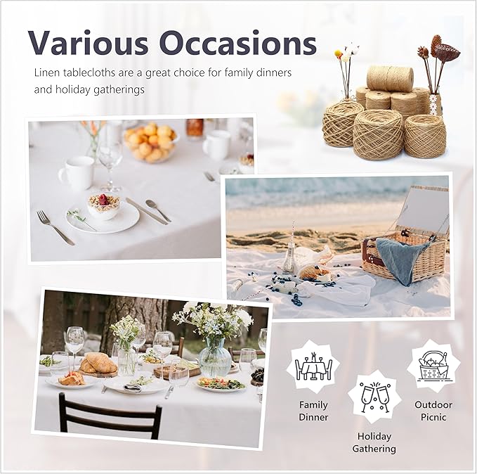 Linen World Linen Tablecloth, 100% French Linen White Tablecloth 55" x 55" Inch, Washable Square Tablecloth for Dining, Outdoor, Weddings and Restaurants, Decorative Valentine Easter