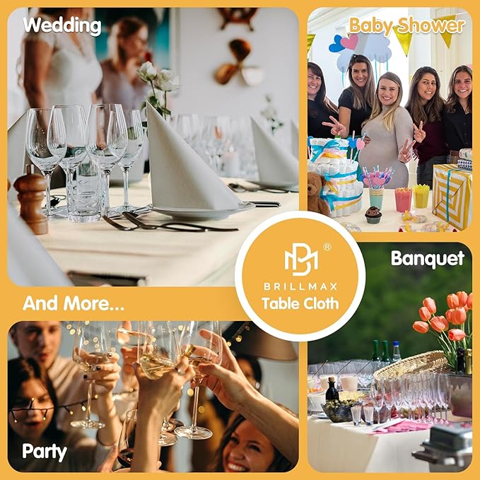 BRILLMAX 10 Pack Beige Tablecloths 70 x 120 Inch for 6ft or 8ft Rectangle Tables - Rectangular Bulk Linen Polyester Fabric Washable Cloth Cover for Wedding Reception Banquet Birthday Party
