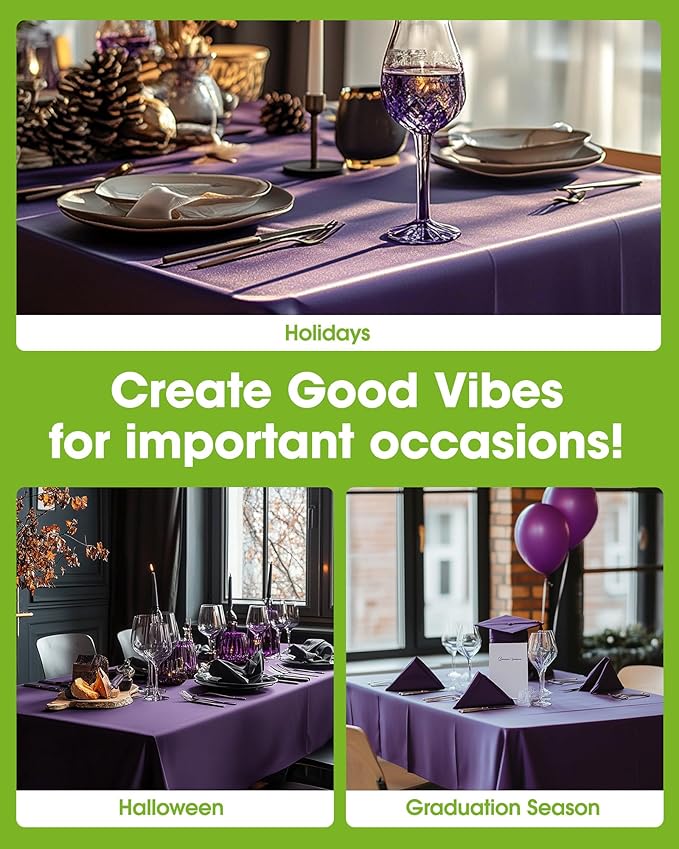 Pureegg Plastic Table Cloth Disposable 10 Pack, 54 x 108 Inch Table Cloths, Halloween Party Decorations, Summerween Decor, Halloween Tablecloths, Rectangle, Plastic Cover, Leakproof & Sturdy, Purple