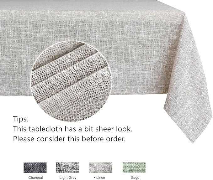maxmill Flaxy Faux Linen Table Cloth with 2-Tone Slubby Texture Wrinkle Resistant Anti-Shrink Soft Tablecloth for Kitchen Dining Tabletop for Buffet Banquet Parties Rectangle 60 x 140 Inch Linen