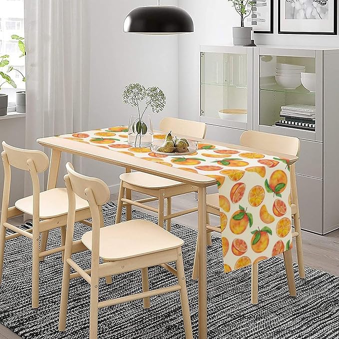 Watercolor Fruit Botanical Print Table Runner Spring Summer Orange Lemon Dinner Runner for Farmhouse Party Holiday Home Kitchen Dining Table Decor 13x60