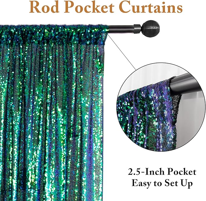 ShinyBeauty Iridescent Green Sequin Backdrop 20x10FT Glitter Fabric Photograph Sequins Green Blue Shimmer Wall Studio Background