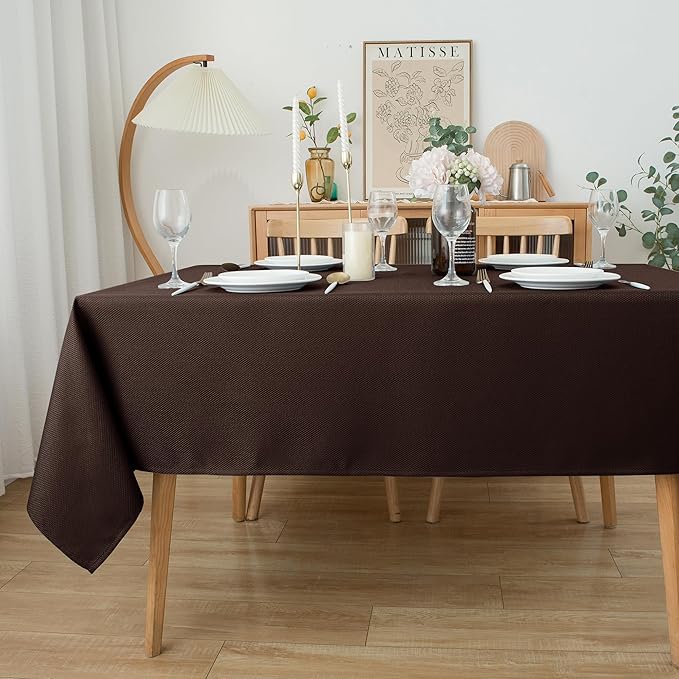 Biscaynebay Textured Fabric Tablecloths 70x120 Inches Rectangular, Brown Water Resistant Tablecloths for Dining, Kitchen, Wedding and Parties etc. Machine Washable