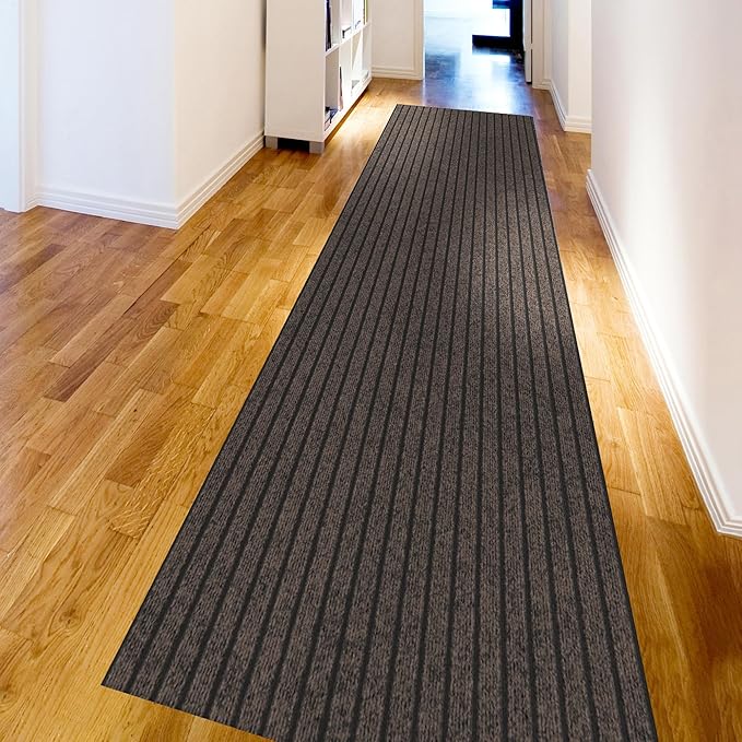 Ottomanson 2'7" x 20' Hallway Runner with Scraper Pile - Extra Durable Non-Slip Rug Mat for Indoor & Outdoor Use - Ideal for Kitchen, Entryway & Garage - High-Traffic Carpet, Brown