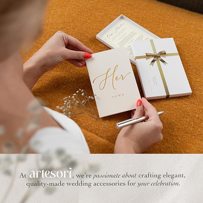 ARTESORI Wedding Vow Book for Her & Him, Soft Touch, Gold Engraving, 28 Lined Pages, Wedding Vow Books His and Hers, Wedding Essentials, Wedding Registry Gifts, His and Hers Gifts [Sage & Ivory]