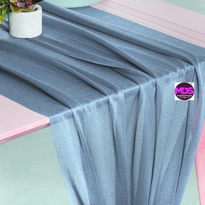 MDS Halloween Chiffon Table Runner - 5 Pack, 29 x 170 Inches, 14ft Each - Sheer Spooky Table Runners for Haunted House Parties, Trick-or-Treat Tables, Witchy Décor, Wedding & Events - Dusty Blue