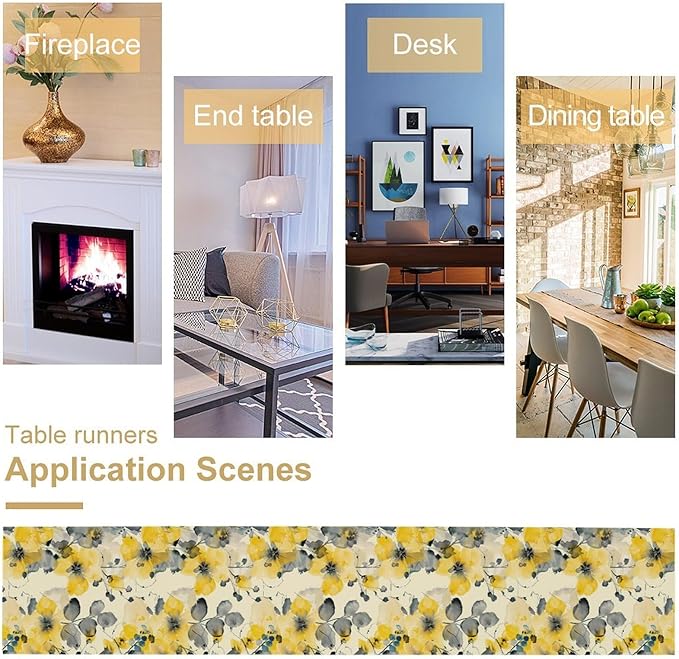 Floral Table Runner,Yellow Flowers Spring Print Table Cloth Kitchen Dining Table Home Party Decoration 13x90 Inch