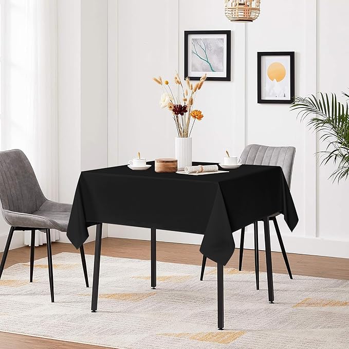 sancua Black Square Tablecloths 60x60 Inch, 2 Pack - Fabric Table Cloth for Square or Round Tables, Washable Polyester Table Cover for Dinner, Holiday Party, Decorative Display Tables