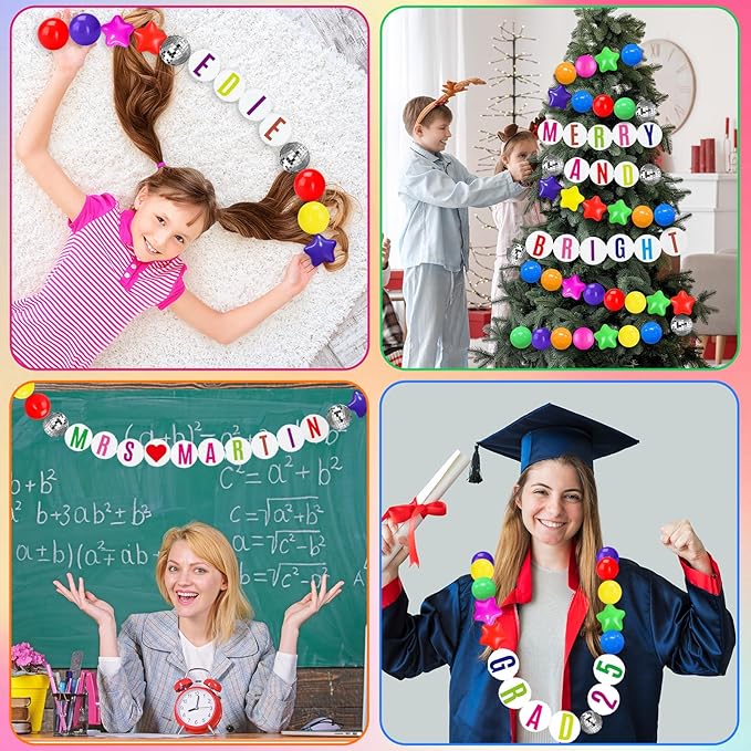 Giant Friendship Bracelet Garland Kit, DIY Birthday Banner with Letters Ball Jumbo Customizable Friendship Bracelet Decor for Halloween Christmas Wedding Party(Rainbow Colors)