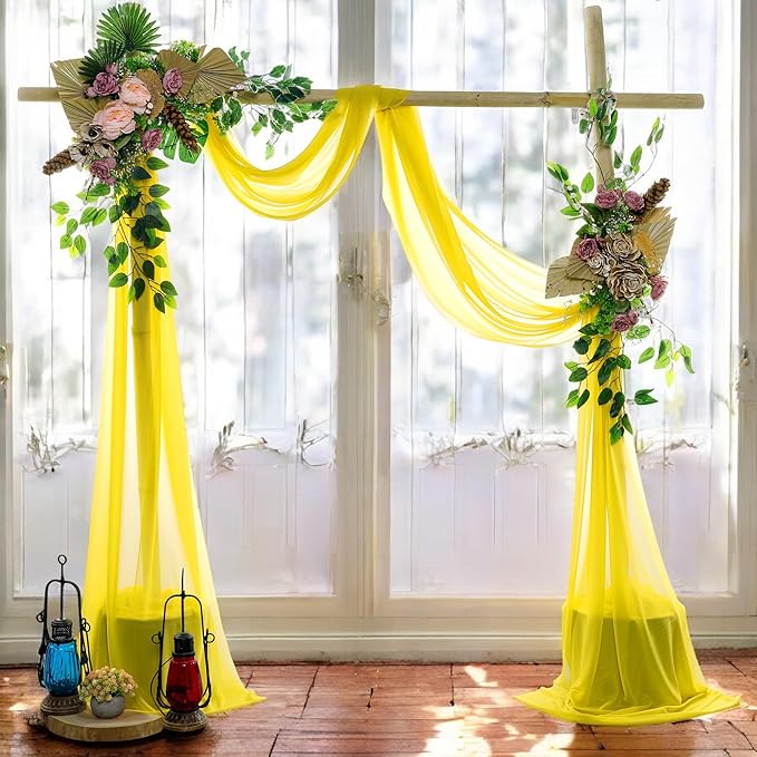 MDS Halloween Chiffon Draping Fabric - 2 Panel, 30" Wide x 20ft Long - Sheer Spooky Arbor & Canopy Drapery for Haunted House Backdrops, Party Ceilings, DIY Costumes & Themed Events - Yellow