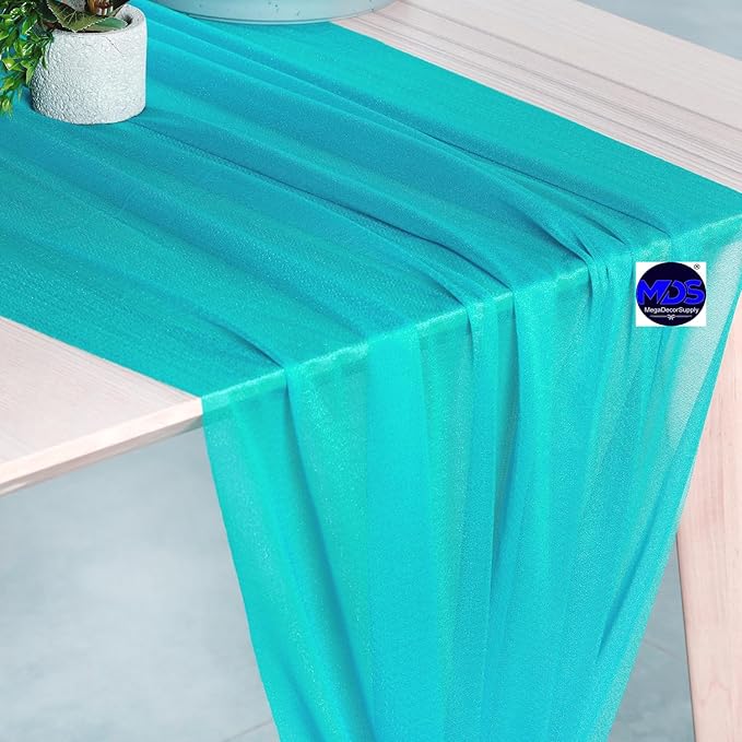 MDS Halloween Chiffon Table Runner - 10 Pack, 29 x 170 Inches, 14ft Each - Sheer Spooky Table Runners for Haunted House Parties, Trick-or-Treat Tables, Witchy Décor, Wedding & Events - Peacock Blue