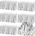 6 Pack 29 x108 Inch Silver Wave Foil Fringe Table Skirts Metallic Banner for Tinsel Streamer Garland Backdrop for Parade Floats, Mother's Day, Easter, Wedding, Birthday Party Decoration