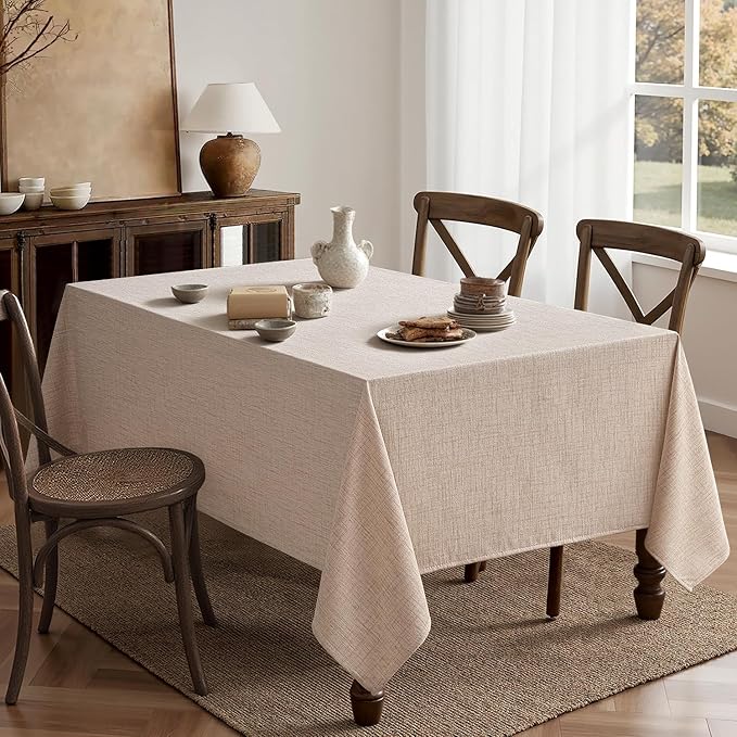 MIULEE Natural Linen Tablecloth 60x144 Inch Rectangle Table Cloth Waterproof,Stain Resistant & Wrinkle Resistant for Dining Party Wedding