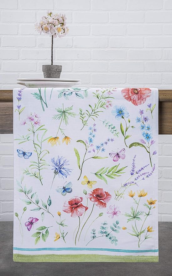 Maison d' Hermine Table Runner 100% Cotton Double Layer Table Runners 72 inches Long Decorative for Kitchen Dining Party Baby Shower Wedding Bridal Shower Spring Summer (Just Floral, 14.50" x 72")