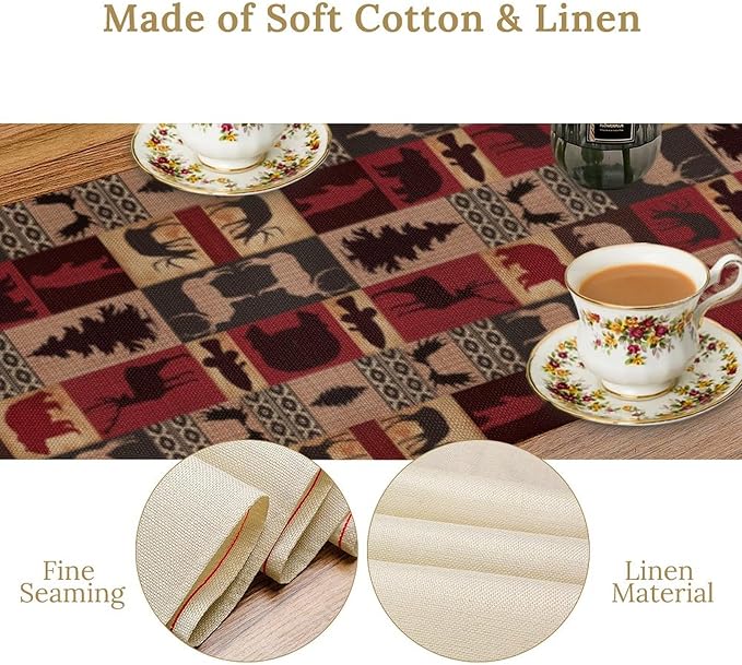 Retro Rustic Bear Table Runner, Wild Bear Cabin Pine Farmhouse Table Runner for Bedroom Kitchen Living Room Vintage Country Style Lodge 13x70 Inch
