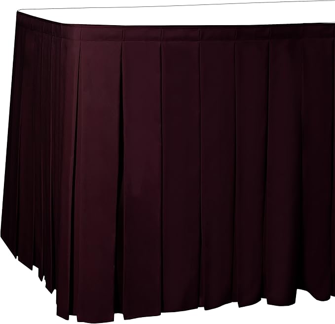 Ultimate Textile Pleat Polyester Fabric Table Skirt - Machine Washable Flame Resistant with Clips for Events, Weddings & Trade Shows, Cut & Sewn in Paterson, NJ - Burgundy, 17' Box Pleat