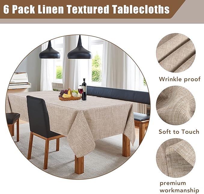 Fitable Faux Linen Round Tablecloths 90 Inch, 6 Pack - Fabric Textured Table Clothes for Round Folding Tables, Washable Neutral Table Covers for Wedding, Party, Banquet, Birthday, Nature Color