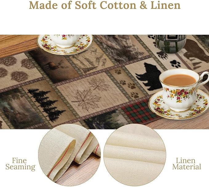 Retro Rusticd Cabin Table Runner Bear Country Farmhouse Vintage Lodge Table Runner for Party Dinner Festival Bedroom Living Room Kitchen 13x108 Inch