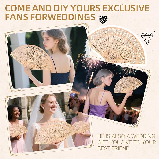20pcs Personalized Wedding Fans for Guests - Custom Wooden Hand Fans with Names/Dates - Bulk Wedding Favors for Bridal Shower, Baby Shower & Parties (Wood, 20pcs)