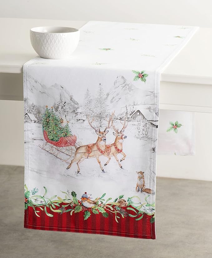 Maison d' Hermine Table Runner 100% Cotton Double Layer Table Runners 72 inches Long for Thanksgiving Christmas Decorations Home Kitchen Dining Party Wedding (Christmas Tradition, 14.5" x 72")