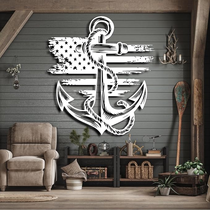lunwall Metal Anchor Wall Decor, Anchor Metal Sign, Metal Anchor Decor, Anchor Metal Wall Art, Metal Nautical Wall Decor, Metal Wall Decor Coastal, Anchor Wall Decor (black, 31L x 29W / 80 x 72 cm)