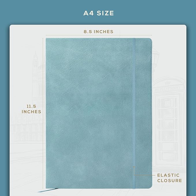 BEECHMORE BOOKS A4 Sketchbook – 8.5x11 Premium Vegan Leather Bound Large Sketch Book Hardcover With 156 Thick 160gsm Perforated Ivory Pages, Blank Sketch Pad, Gift Boxed, Back Pocket, Ribbon Bookmark