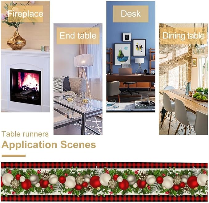 Christmas Table Runner,Seasonal Winter Xmas Holiday Farmhouse Table Cloth Kitchen Dining Table Decoration for Home Party Decor 13x36 Inch