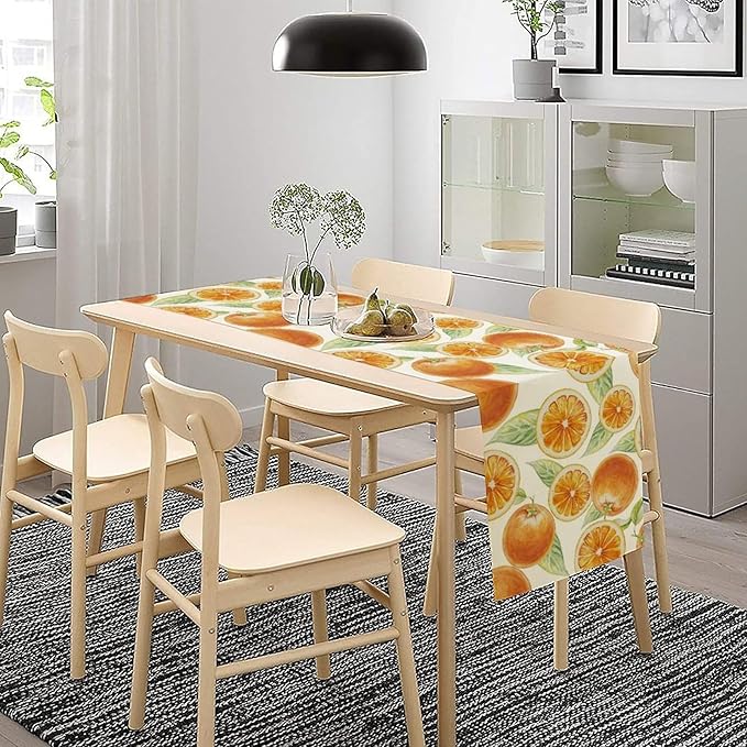 Spring Summer Orange Table Runner Watercolor Sweet Fruit Botanical Print Dinner Runner for Farmhouse Party Holiday Home Kitchen Dining Table Decor 13x36