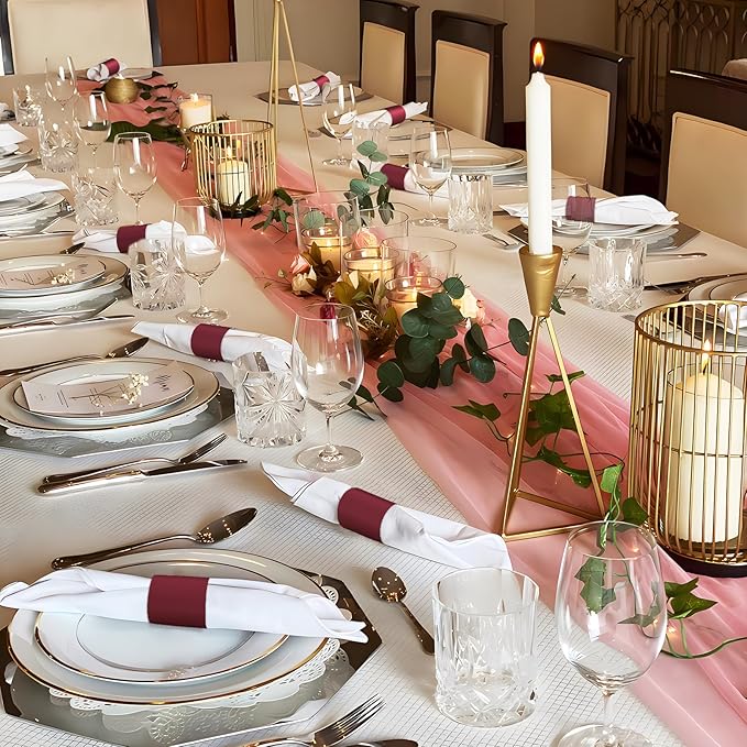 Polymer Material Reusable Napkin Band, Glue-Free Tear-Proof Water Resistant Oil-Proof Napkin Bands Set of 200(Front Burgundy Color and Back White), 6 Adjustable Sizes Napkin Rings