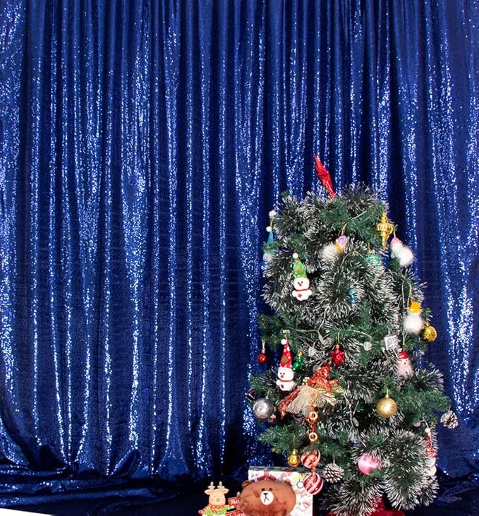 SquarePie Sequin Backdrop Not See Through Thick Background for Glitter Curtain Party 4FT x 8FT Navy Blue