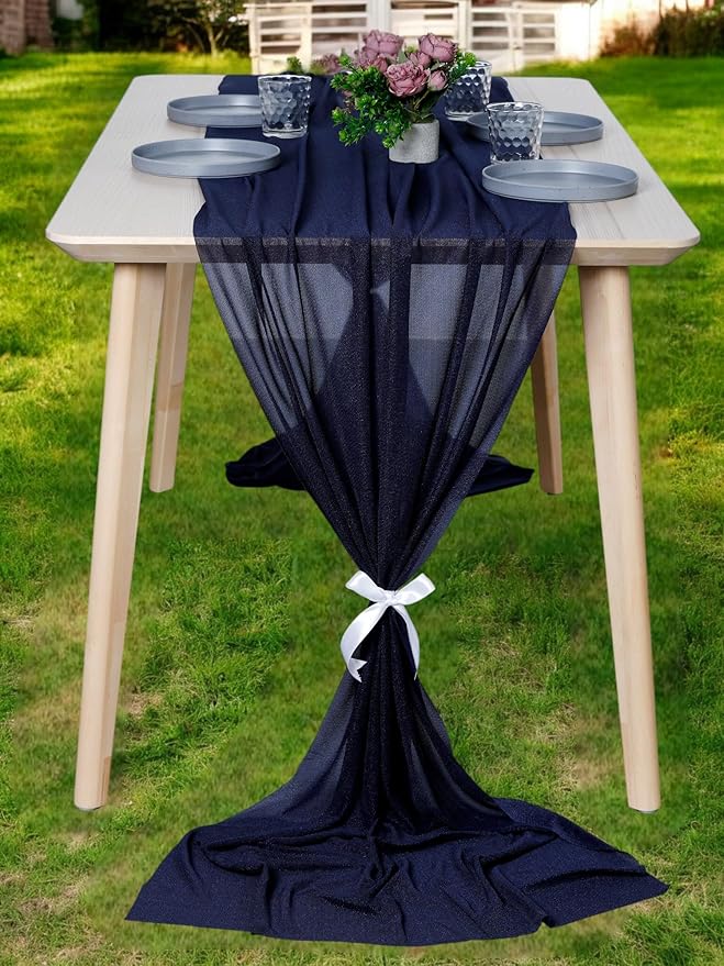 MDS Halloween Chiffon Table Runner - 12 Pack, 29 x 170 Inches, 14ft Each - Sheer Spooky Table Runners for Haunted House Parties, Trick-or-Treat Tables, Witchy Décor, Wedding & Events - Navy Blue