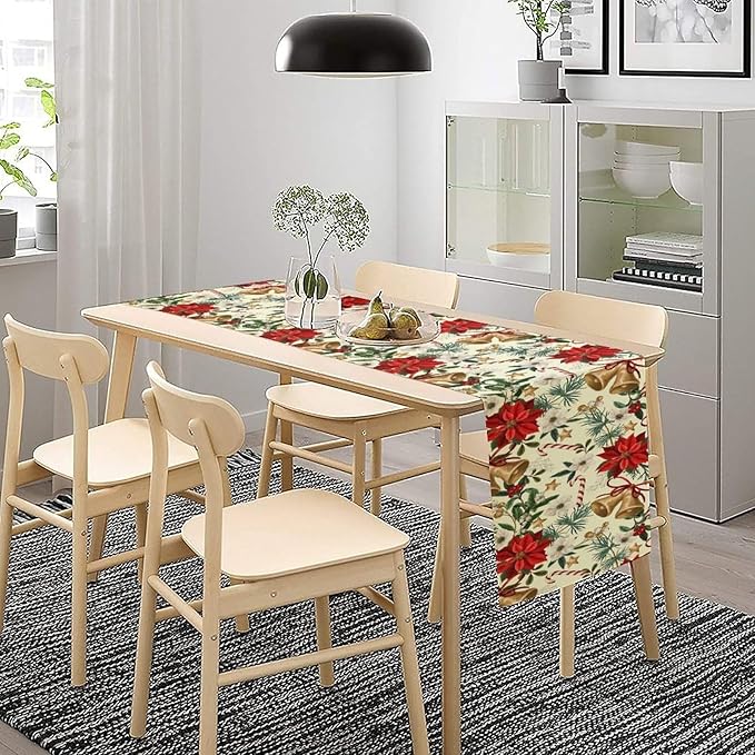 Christmas Table Runner, Seasonal Winter Xmas Holiday Kitchen Dining Table Decoration for Home Party Decor 13x120 Inch