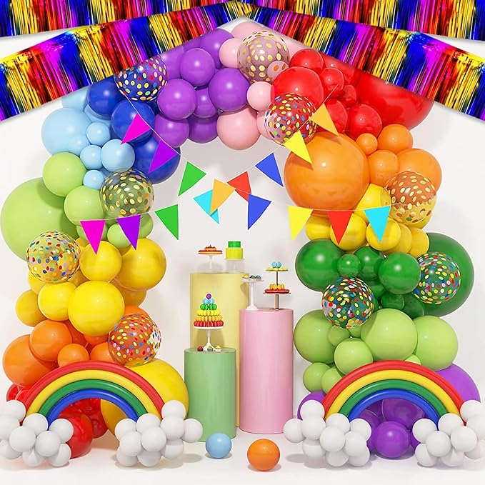4 Pack 10 Feet Rainbow Foil Fringe Garland Metallic Tinsel Streamers Banner Wall Hanging Curtain Backdrop for Parade Floats, Wedding, Graduate, Mother's Day, Birthday Party Decoration