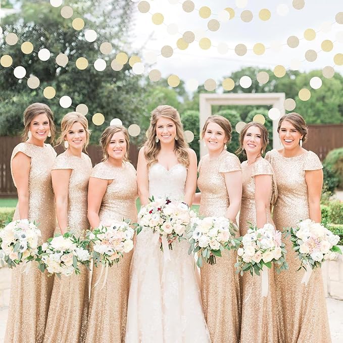 Champagne Gold White Party-Decorations Streamers - 52Ft Hanging Birthday Paper Garland Banner,Christmas Wedding Baby Bridal Shower Bachelorette Engagement Graduation Supplies Backdrop Decor Hugtmr