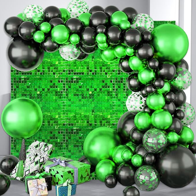 12PCS Green Shimmer Wall Backdrop, Laser Square Sequin Photo Backdrops Panel, Glitter Wall Background for Birthdays, Weddings, Christmas, Engagements, Disco Bachelorette Party Decoration (3FTx4FT)