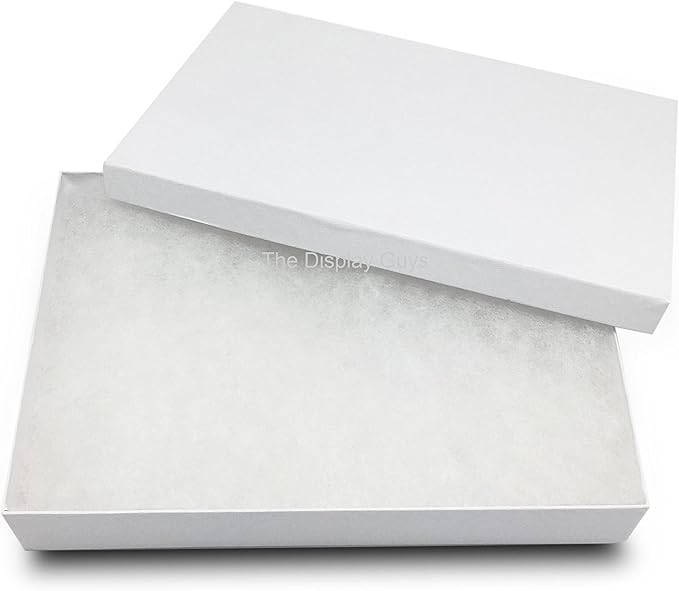 TheDisplayGuys - 25-Pack #53 Kraft Paper Cardboard Gift Boxes/Jewelry Cases w. Cotton Padding & Lid - White Swirl - (5.4" x 3.9" x 1.0")
