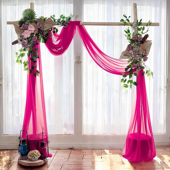 MDS Halloween Chiffon Draping Fabric - 1 Panel, 30" Wide x 50ft Long - Sheer Spooky Arbor & Canopy Drapery for Haunted House Backdrops, Party Ceilings, DIY Costumes & Themed Events - Hot Pink