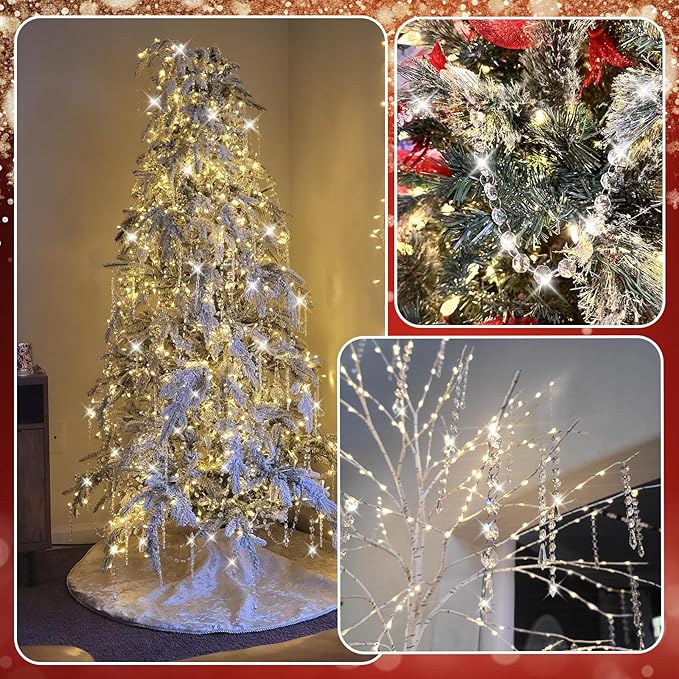 10 PCS Crystal Garland Strands, 33ft Hanging Crystal Strings for Window Curtains Doorway Decorations, Acrylic Clear Ball Crystal Ornaments for Christmas Tree, Wedding Party Home Chandelier Decor