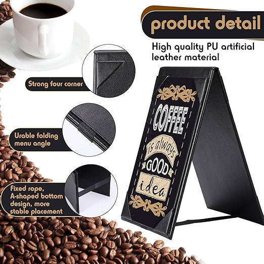 Gerrii Leatherette Table Tents Black PU Leather Menu Covers Bulk Double Sided Frame Sign Holders 2 Side Drink Dessert Menu Folders for Restaurant Coffee Cafe Bar Wedding Supplies(12 Pack,4 x 6 Inch)