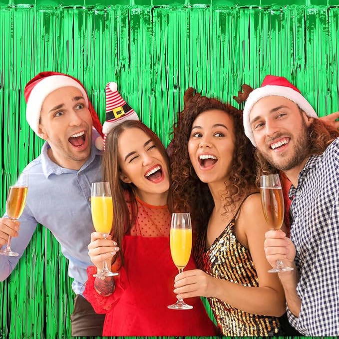 6 Pack Green Foil Fringe Curtains Backdrop, 3.28 x 8.2 Ft Metallic Streamers Tinsel Curtains Background for Photo Booth, Birthday, Weddings, Carnivals, Graduation, Themed Party Decorations