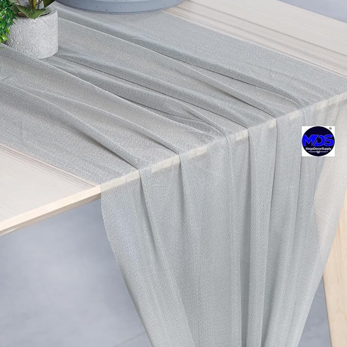 MDS Halloween Chiffon Table Runner - 12 Pack, 29 x 170 Inches, 14ft Each - Sheer Spooky Table Runners for Haunted House Parties, Trick-or-Treat Tables, Witchy Décor, Wedding & Events - Gray