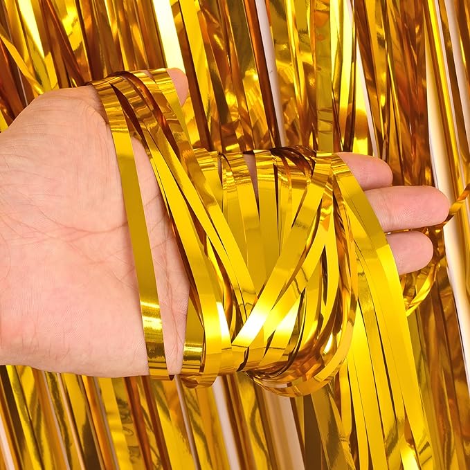 BRAVESHINE Gold Foil Fringe Backdrop Curtain - Metallic Tinsel Photo Backdrop Streamers for Men 50th Birthdays Decorations, Anniversary, Christmas, New Years, Engagement Party Decorations