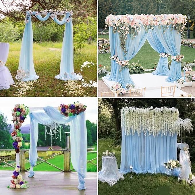 6 Panels Wedding Arch Drapery Baby Blue 28"x20Ft Wedding Arch Draping Fabric Chiffon Fabric Drape Sheer Backdrop Curtain for Weddings Party Swag Ceremony Birthday Arbor Drapery Reception Ceiling Décor