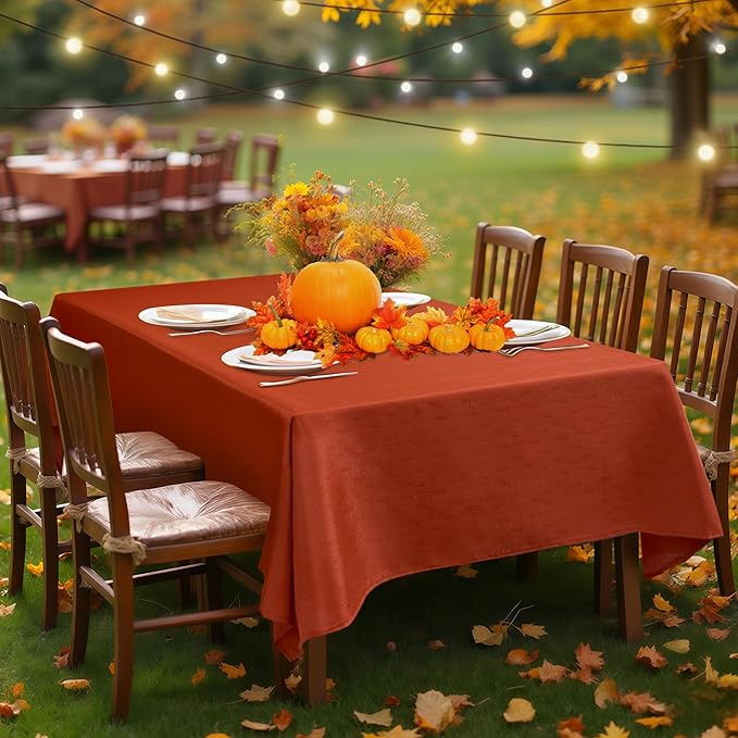 Fitable 2 Pack Faux Linen Fall Tablecloths, Wrinkle Proof Fabric Rectangle Table Cloth, Burlap Textured Table Covers for Thanksgiving Holiday Autumn Dinner Party Farmhouse (Rust, 54 x 78 Inch)