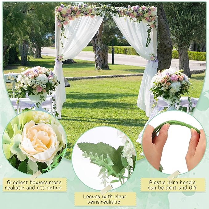 Tigeen Artificial Flowers Artificial Peonies Silk Flowers Faux Peony Fake Peony Silk Hydrangea Bouquet for Wedding Table Centerpiece Floral Vase Decor (White,Green,12 Bundles)